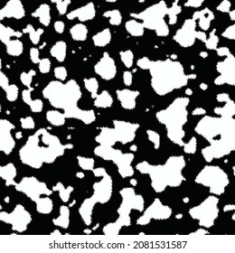 Cow skin pattern texture repeating seamless black and white monochrome. Fashionable print. Fashion and stylish background for runner carpet, rug, scarf, curtain, pillow, t shirt, template, web design