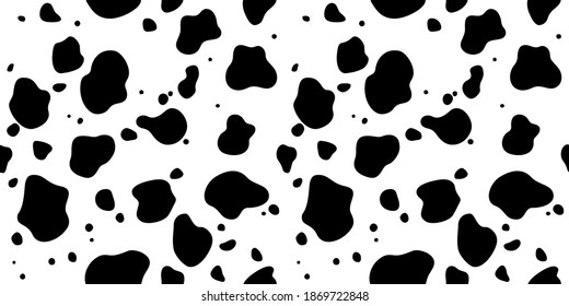 Cow Skin Seamless Pattern. Animal Fur Texture In Vector. Black And White Background For Print And Banners