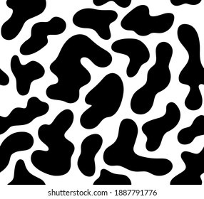 Cow Skin Seamless Pattern. Dalmatian Doodle Speck Bg. Animal Fur Texture in Vector. Black and White Background for Print