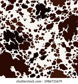 Cow skin seamless pattern. Print animal hide with brown spots on a white background. Mammals Fur texture. Design elements leather. Camouflage predator. Vector illustration