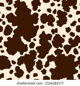 Cow Skin Seamless Pattern. Print Animal Hide With Brown Spots On A White Background. Mammals Fur Texture. Design Elements Leather. Camouflage Predator. Vector Illustration