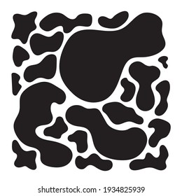 Cow skin texture, black and white spot repeated seamless pattern. Animal print dalmatian dog stains. Vector.