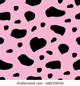 Cow skin texture, spot repeated seamless pattern Vector. Animal print dalmatian dog stains.