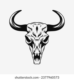 Cow skull. Black and white silhouette. Vector illustration