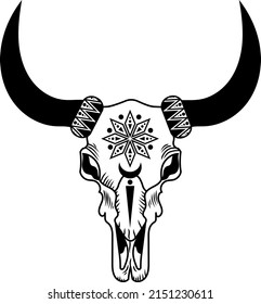 Cow skull. Boho style. Animal skull. Vector illustration.