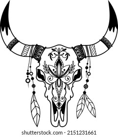 Cow skull. Boho style. Animal skull. Vector illustration.