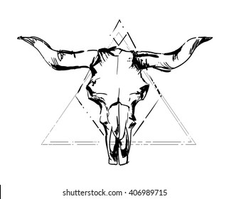 Cow Skull, Boho Style, Sketch, Beautiful Vector Illustration