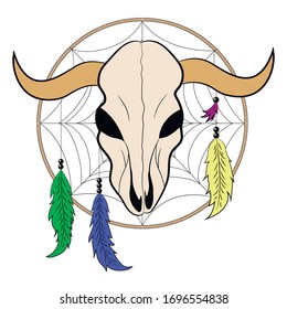 Cow Skull, dreamcatcher, vector illustration