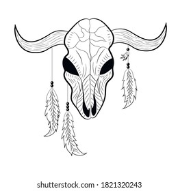 Cow Skull Feathers Wild West Drawing Stock Vector (Royalty Free ...