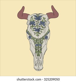 Cow skull with floral ornaments
