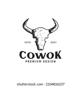 cow skull grunge vintage logo design vector graphic symbol icon sign illustration creative idea