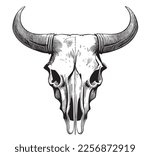 Cow skull hand drawn sketch in doodle style Vector illustration