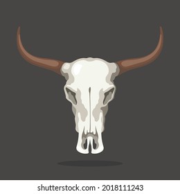 Cow Skull Icon. Isolated Bull Bone. Cartoon Animal Head. Dead Buffalo Drawing. Wild West Symbol. Mexican Ranch Decor. Vector Illustration