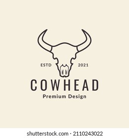 cow skull line hipster logo design, vector graphic symbol icon sign illustration