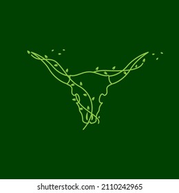 cow skull with lines leaf logo design, vector graphic symbol icon sign illustration