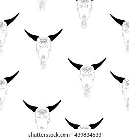 Cow skull semles pattern on the white background