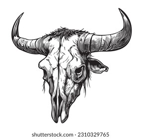 Cow skull sketch hand drawn in doodle style illustration
