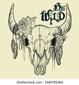 Cow skull T shirt tatoo bo...print. Black and white