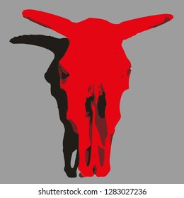 Cow skull Vector isolated illustration. Cow skull India. Three colours. Red, gray, black. Cowboys. Wild West. Halloween.