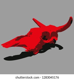 Cow skull Vector isolated illustration. India. Three colours. Gray, black, red. Cowboys. Wild West. Halloween.
