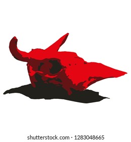 Cow skull Vector isolated illustration. India. Four colors. Gray, black, red. Cowboys. Wild West. Halloween.