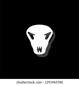 Cow skull. White flat simple icon with shadow