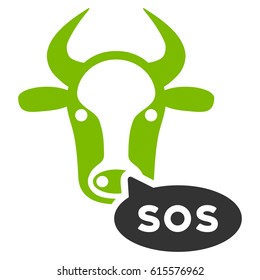 Cow Sos Message vector icon. Flat bicolor eco green and gray symbol. Pictogram is isolated on a white background. Designed for web and software interfaces.