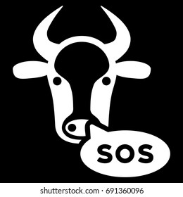 Cow Sos Message vector icon. Flat white symbol. Pictogram is isolated on a black background. Designed for web and software interfaces.