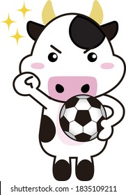 Cow with sports, glitter, soccer ball