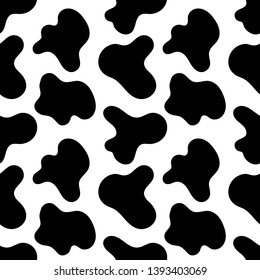 Cow spots seamless black pattern or animal print or dalmatian dog stains. Vector illustration Eps 10