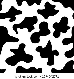 Cow spots seamless black pattern or animal print or bull fur stains. Vector illustration