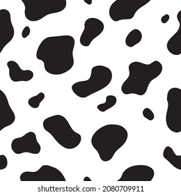 Cow Spots Seamless Black Pattern Or Animal Print Or Dalmatian Dog Stains. Round Brush Strokes Vector Seamless Pattern.Vector Illustration Eps 10