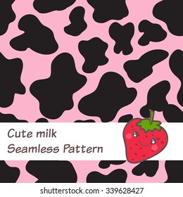 Cow spots seamless pattern. Abstract texture for strawberry milk design