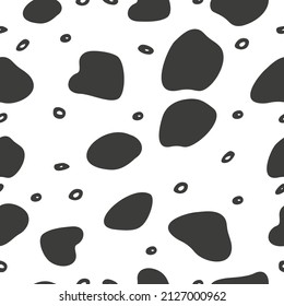 Cow spots seamless pattern. Animal black and white print. Dalmatian skin vector illustration svg