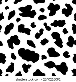 cow spots seamless pattern. black and white animal print. Dalmatian background. good for fabric, fur, fashion, textile, wallpaper, backdrop.