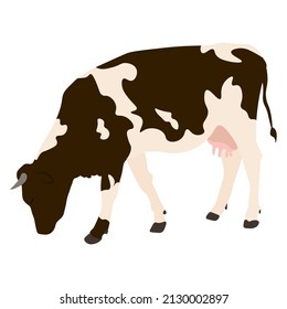 The cow is spotted in a flat style. A simple drawing with a small number of details.  