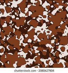 Cow spotted fur texture. Vector repeating seamless pattern  brown beige  black print