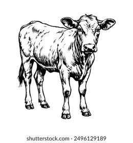 cow standing and facing forward, on a white background