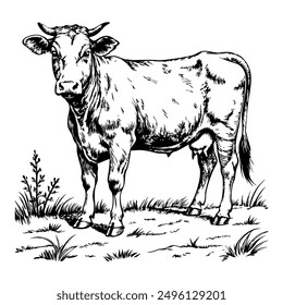 cow standing and facing forward, on a white background