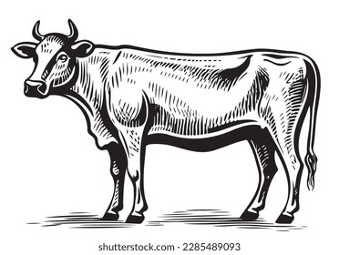 Cow standing hand drawn sketch illustration cattle