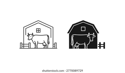 Cow standing outside a barn house