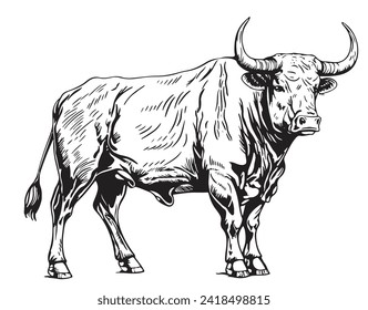 vaca está parado bosquejo engrase estilo ilustración de mano vector dibujado