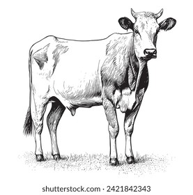 cow is standing sketch engraving illustration style Hand drawn vector