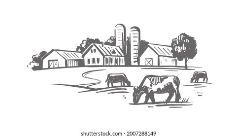 cow stands in a village next to houses