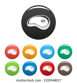 Cow steak icons set 9 color vector isolated on white for any design