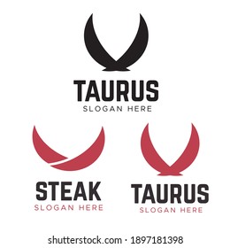 Cow steak premium logo. Bull horns line icon symbol