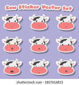 Cow stickers, emoji vector set. Farm cow sticker with funny expression. printable stickers template vector.