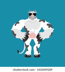 Cow Strong Cool serious. Farm animal strict. Vector illustration