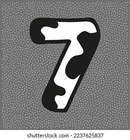 Cow style alphabet with black spots, namber 7
