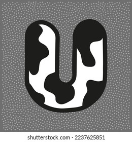Cow style alphabet with black spots, letter U